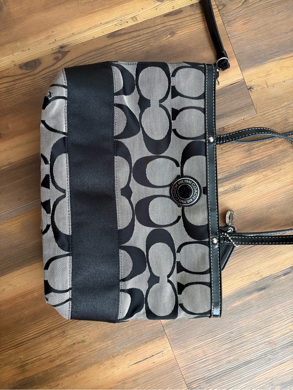 Coach Black and Gray Signature Shoulder Bag